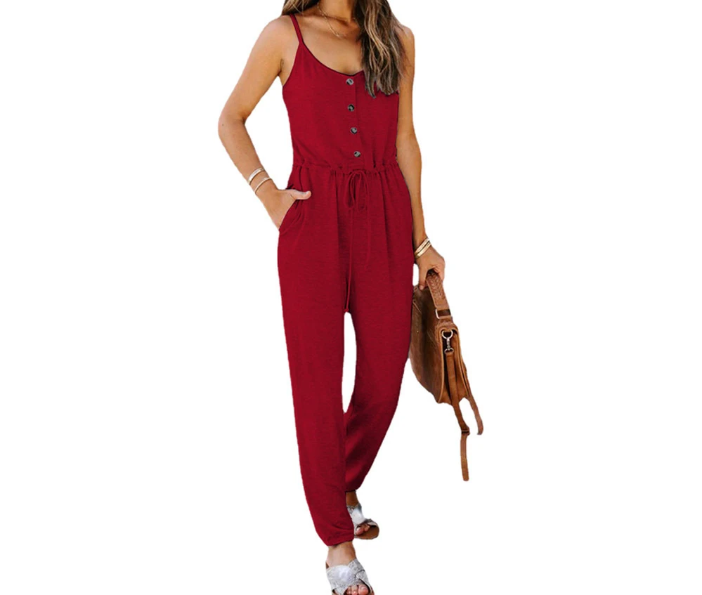 2022 Summer New Women's Fashion Suspender Jumpsuit Casual Waist Knitted Jumpsuit