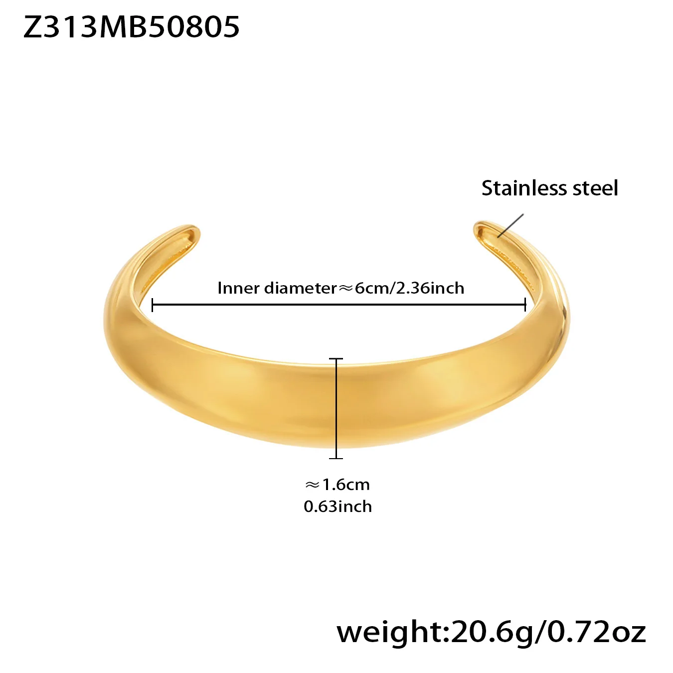 Vergoldeter klobiger Armreif aus Edelstahl 316, geometrisches offenes Punk-Handarmband für Damen, trendiger Armreif für Damen, wasserdichter Schmuck – Detail 3