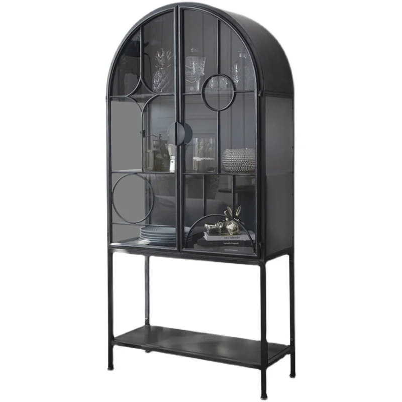 

Retro Distressed Iron Art Storage Display Toy Bookcase round Wine Cabinet