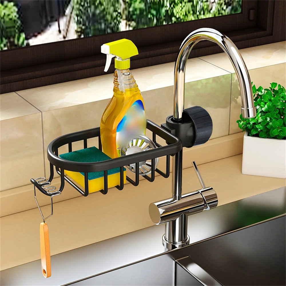 Kitchen Faucet Drain Rack Storage Sponge One-Way Drain Storage Rack Household Kitchen Cleaning Supplies