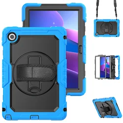 Rugged Armor Tablet Case with Screen Protector and Rotating Stand - Heavy Duty Cover with Shoulder Strap for K10C 2025 TB311FU (Light Blue - Black PC)