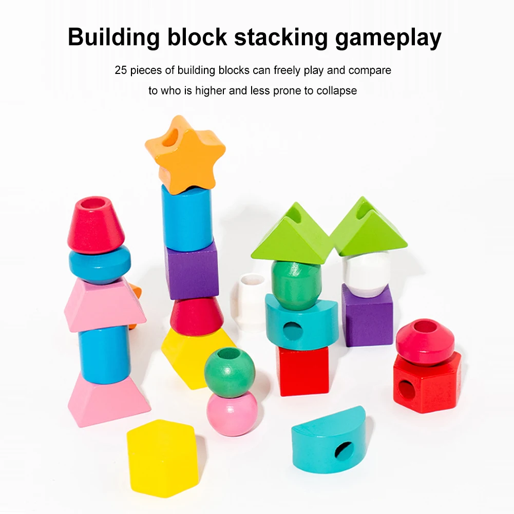 Montessori Toys Wooden Lacing Beads Toys Sequencing & Stacking Block Toy Fine Motor Skills Toys for Toddlers 2 3 4 5 Years Old