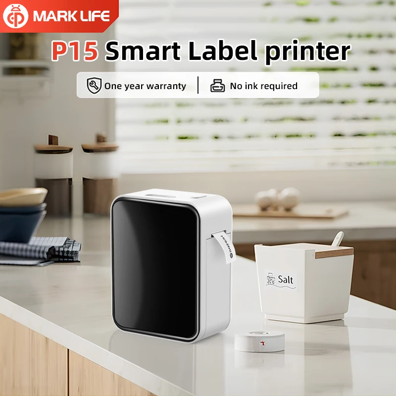 Marklife 열전사 라벨 프린터 P15 사무실 주방 학교용 흰색 블루투스 무선 라벨 프린터 선물/DIY 창의적인 용도로 사용 가능