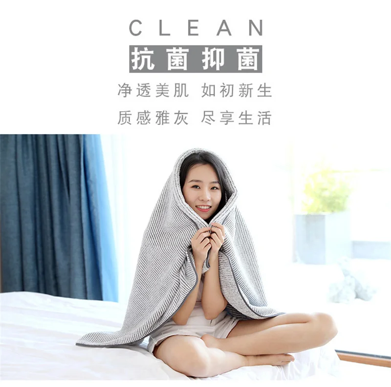 Description Picture 2 of itemThickened large towel, absorbent adult bath towel, soft gray face towel, quick drying sports bathrobe, household towel