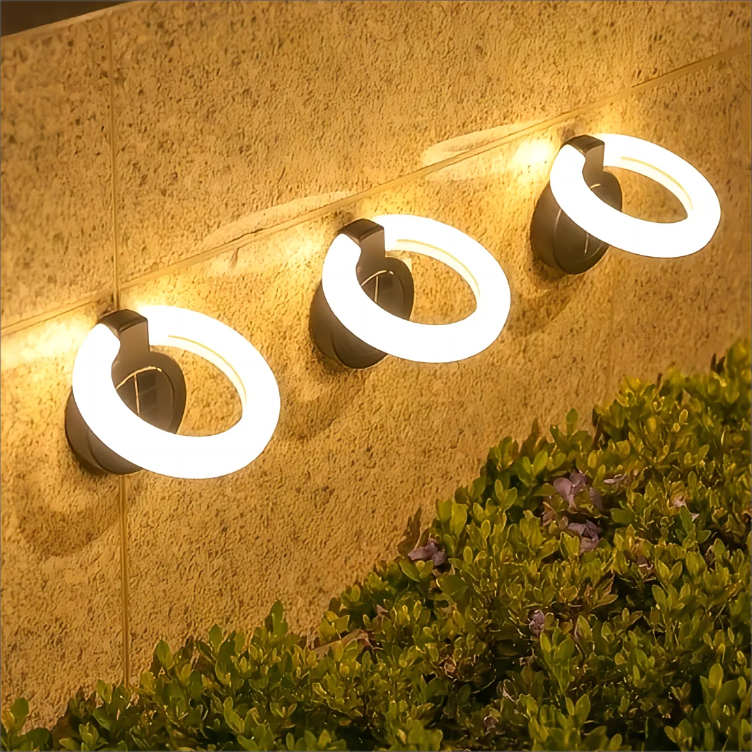 4pcs Round Foldable Solar Deck Lamp Set – Modern Outdoor Disk Lights