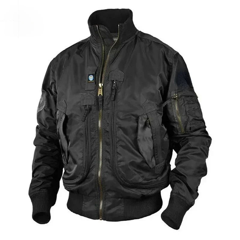 Multi Pocket Motorcycle Jacket Men's Hiking Outdoor Loose Pocket Baseball Suit Coat Men's Autumn Vintage Work Windproof Jacket motorcycle jacket motorcycle clothing
