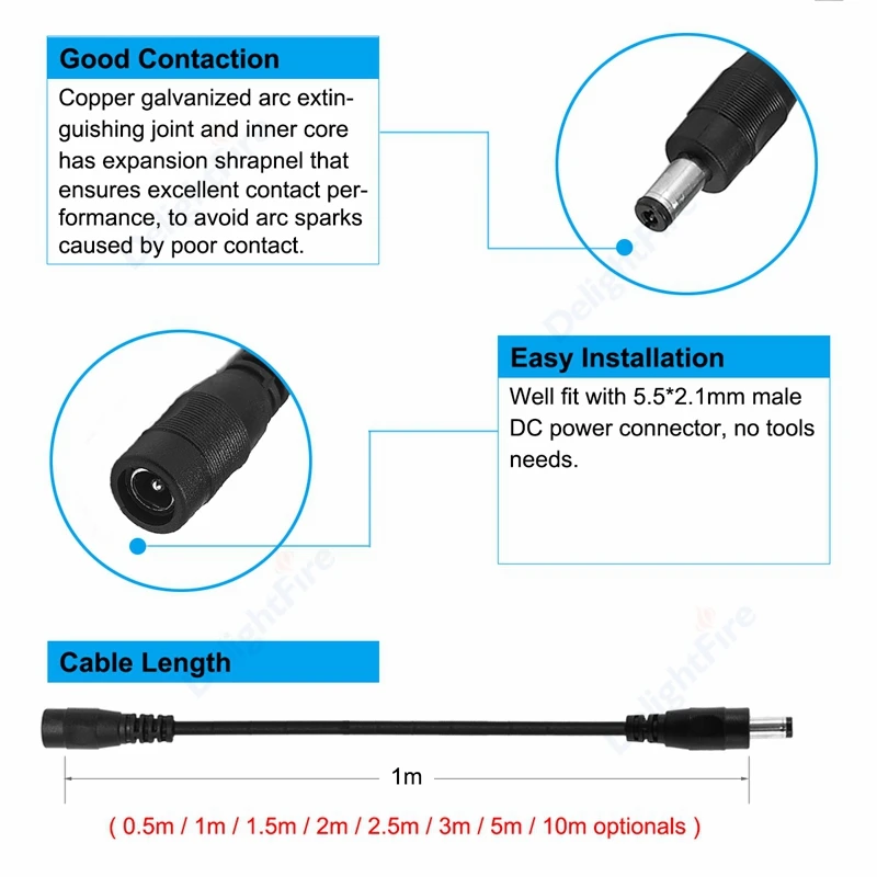 DC Cable 5.5mm x 2.1mm DC Power Cable Extension Cord 1M/2M/3M/5M/10M Male  To Female DC Cable For CCTV Security Cameras LED Strip - AliExpress