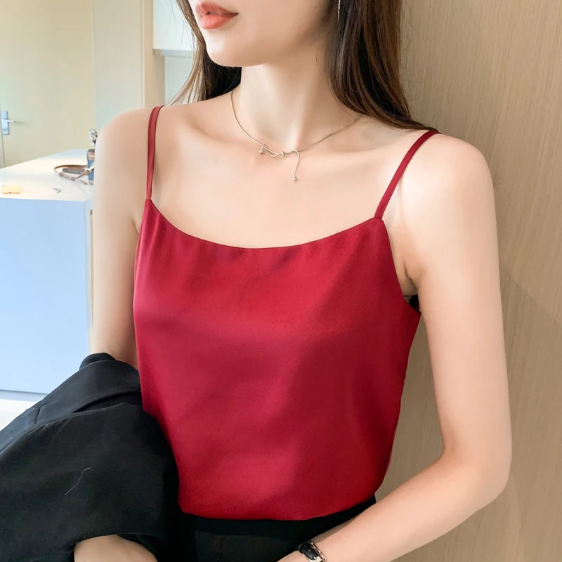 

Satin Tank Top Women 2023 Summer Crop Top Women Silk Camis Tops Female Camisole Basic Sleeveless Woman Clothes Backless Sexy Top