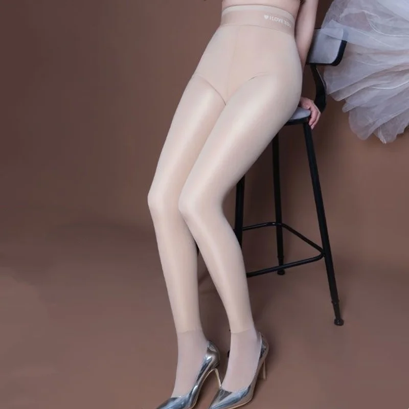 Glossy black skin high waist elastic pantyhose tights Autumn winter warm fitness leggings women