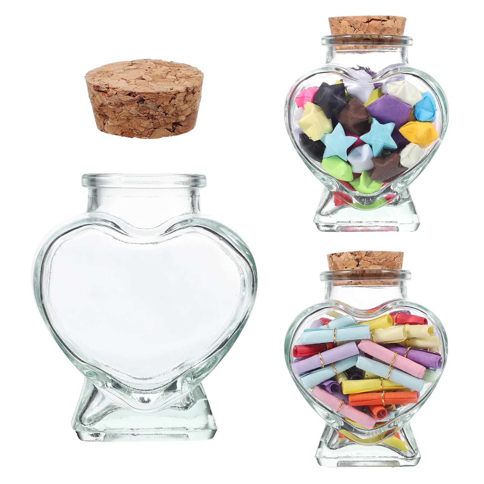 2 Pcs Heart Bottles Wishing Glass Jar with Cork Heart-shaped Transparent Travel Holy Water 5