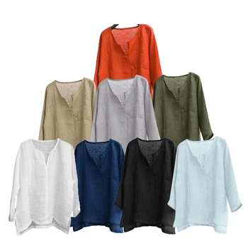 Camicie da uomo in cotone e lino Camicette Camicie sociali a maniche lunghe da uomo Camicia formale bianca con scollo a V Camicie oversize Top Abbigliamento da uomo
