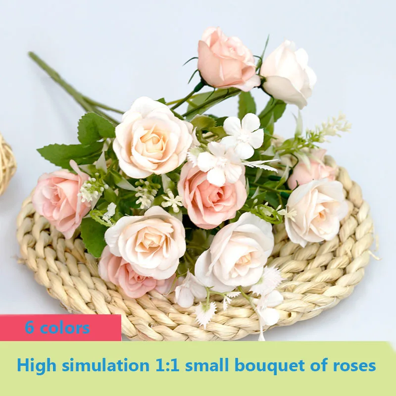 

Imitation Flower Small Rose Multi Headed Fake Bouquet Home Wedding Holding Flowers Wedding Hall Decorative Photography Props