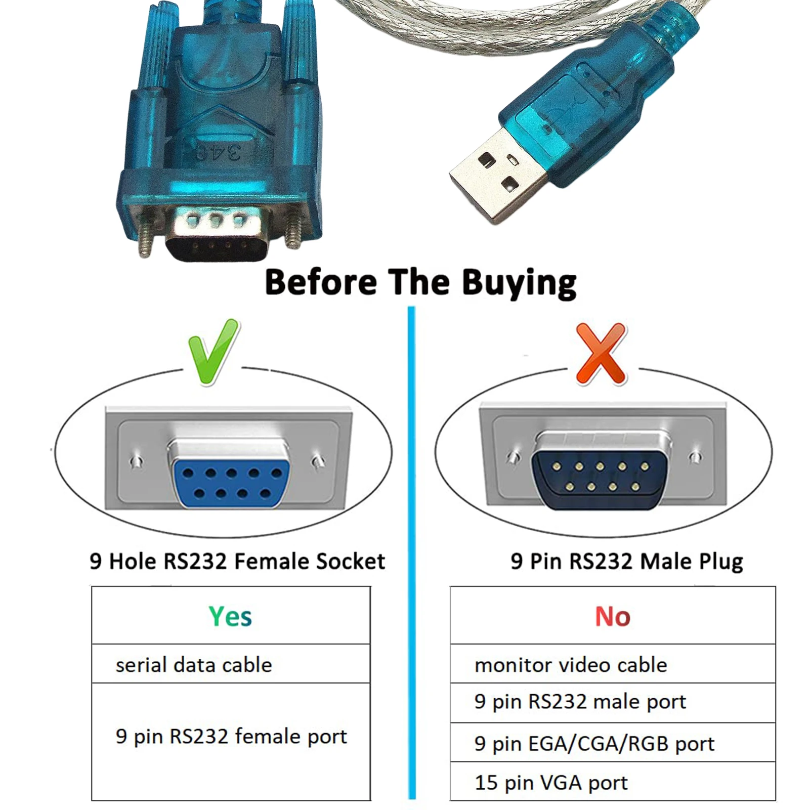 RS232 COM PDA DB9 9 Pin to USB 2.0 Cable Adapter USB to Serial Port Chip CH340 WCH Fit for Windows 7 8.1 10 11 XP Vista Mac OS