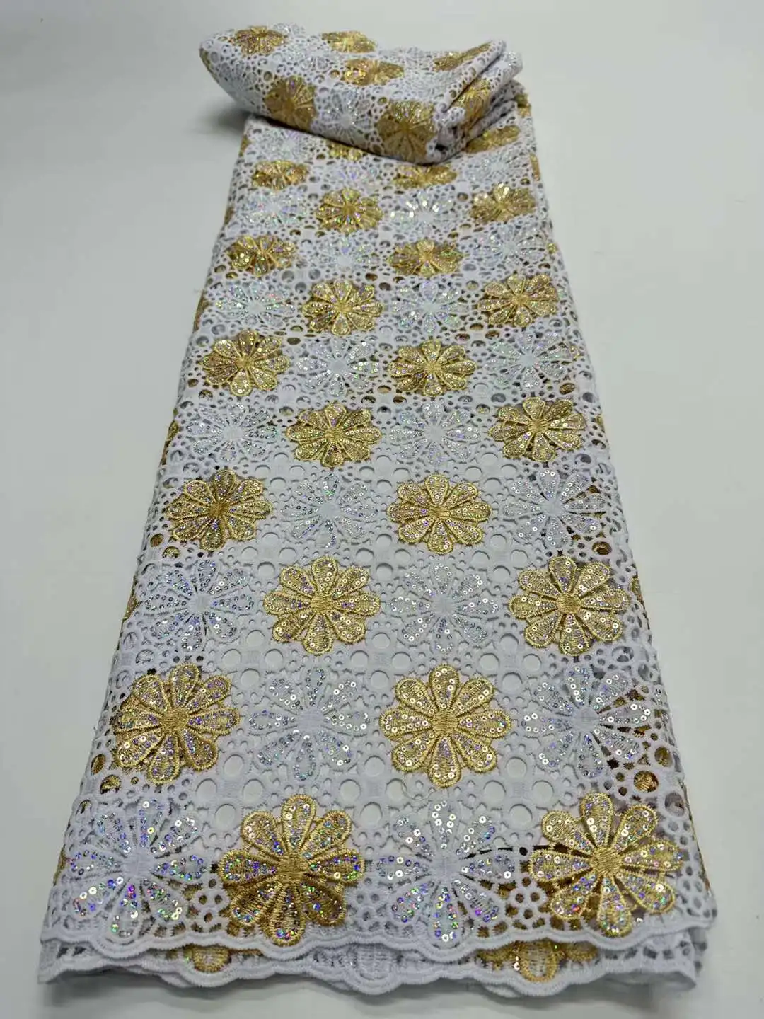 

African Cord Lace Fabric High Quality 5 Yards African Guipure Cord Lace Fabric With Sequins DIY Evening Dress RFS1-19