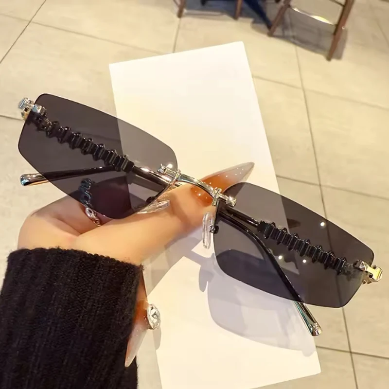 Rimless Square Frame Punk Style Color Lens Vintage Eyewear