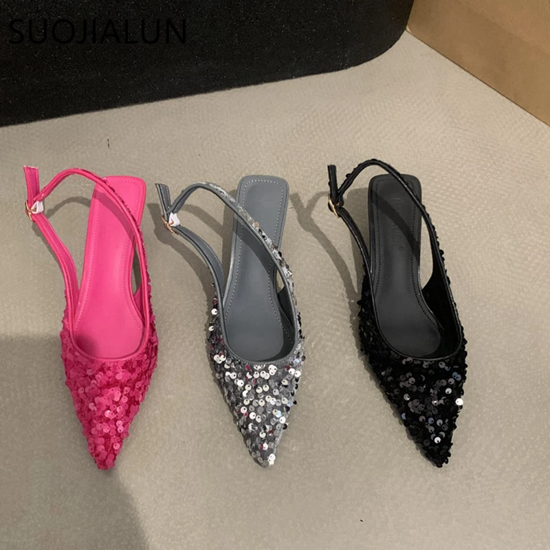 Women Sandal Fashion Pointed Toe Shallow Slip On Elegant Slingback Shoes Med Heel Pumps Shoes women sandals,women high heels