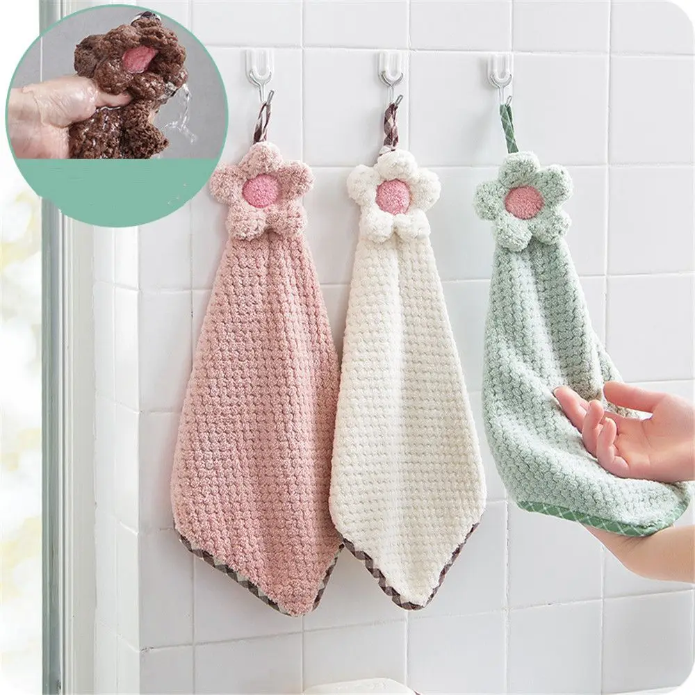 Hand Towels Hangable Absorbent Cartoon Little Flower Kitchen Bathroom Cleaning