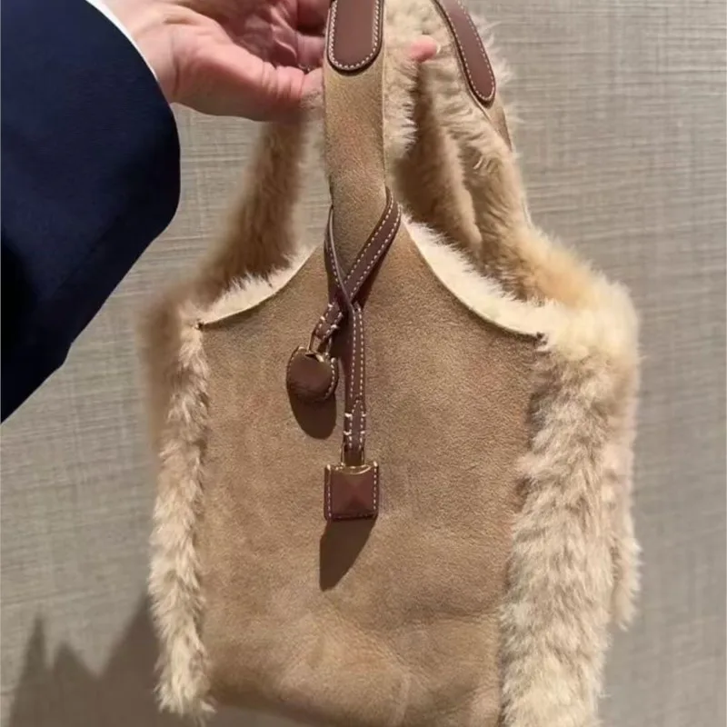 JIAERDI Vintage Khaki Plush Bucket Handbag Women Matte Large Capacity Shoulder Bags Ladies Fashion Casual Versatile Handbag 2025