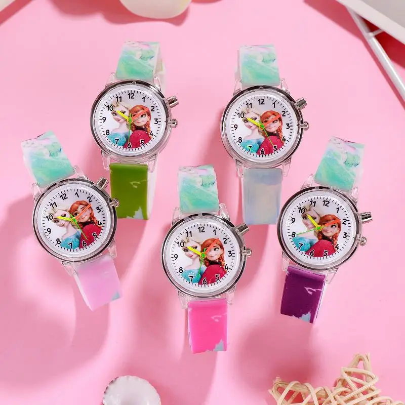 Disney Frozen Children's Watch LED Luminous Cartoon Character figure Silicone Analog Electronic kids Watch birthday gifts disney frozen watch princess aisha children s luminous watch student silicone colorful lights watch gifts for girls kids watches