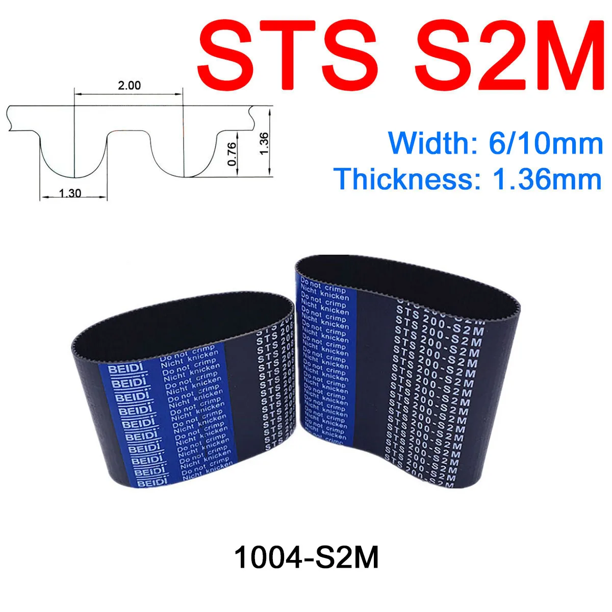 

1Pc Width 6mm 10mm S2M Rubber Arc Tooth Timing Belt Pitch Length 1004mm Synchronous Belts Drive Belts High Quality Closed
