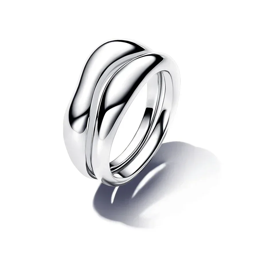 2024 New 925 Sterling Silver Organically Shaped Stacking Rings Heart Two-tone Entwined Bands Ring Fit Women Gifts 4