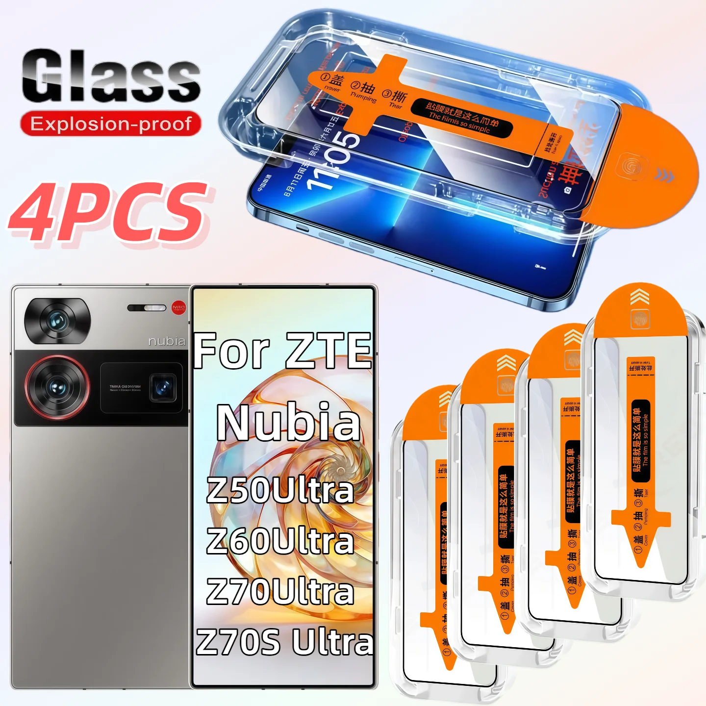 Premium 4-Pack HD Tempered Glass Screen Protector, Dust-Free and Easy to Install