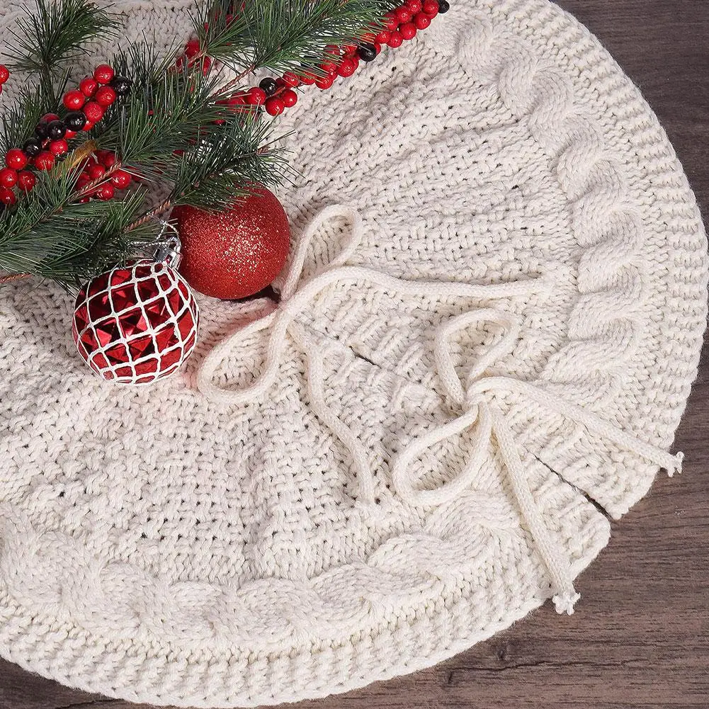 Christmas Knitted Tree Skirt Milk White Red Knitted Christmas Atmosphere Apron Christmas Tree Decorations Accessories