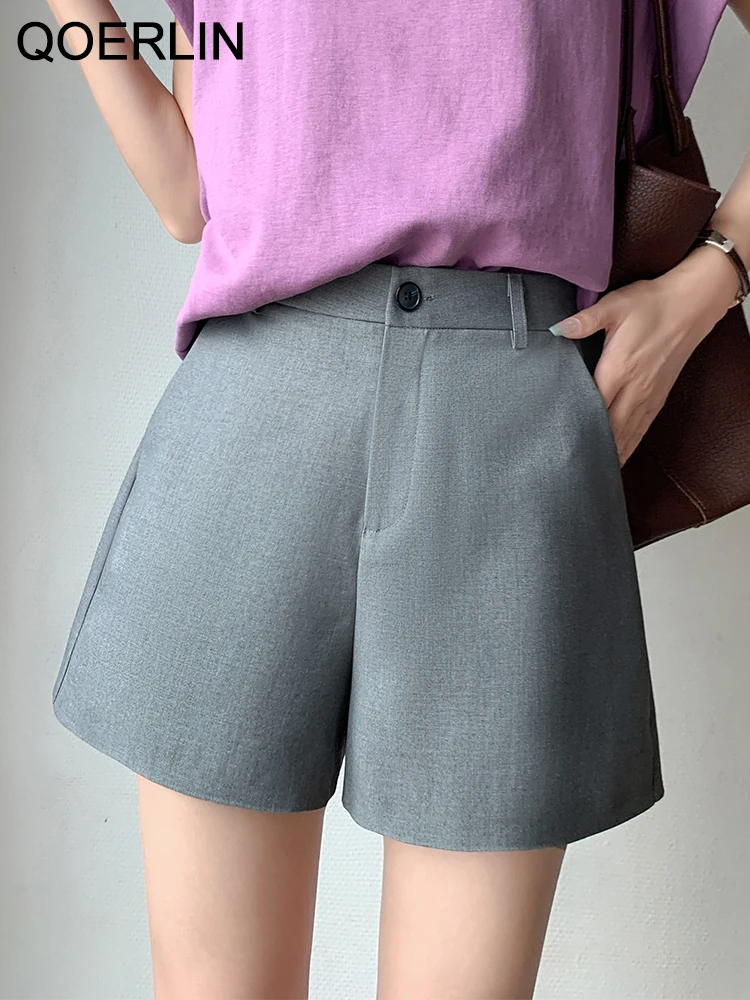 

QOERLIN Elegant Suits Shorts High Waist Ziper Black Shorts with Pocket Y2K Plain Korean Fashion Grey Shorts Pants Streetwear