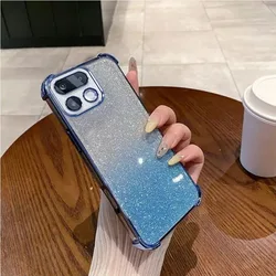 Glitter Soft Silicone Shockproof Phone Case with Lens Protection Film for Realme 16 Pro+ (Blue)