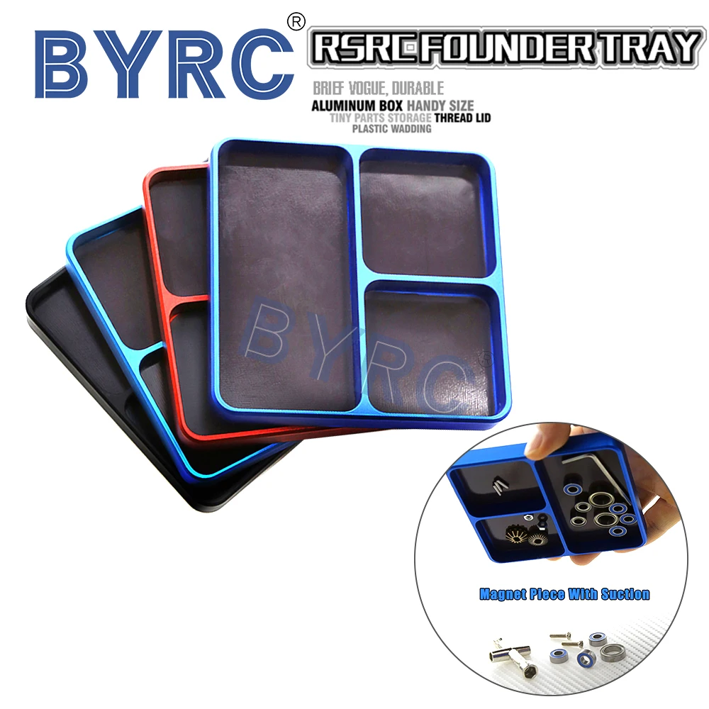 4 Grids RC Repair Screw Tray, Aluminium Screw Tray With Pad For RC Car Airplanes Metal Screws Storage Container Case Organiser