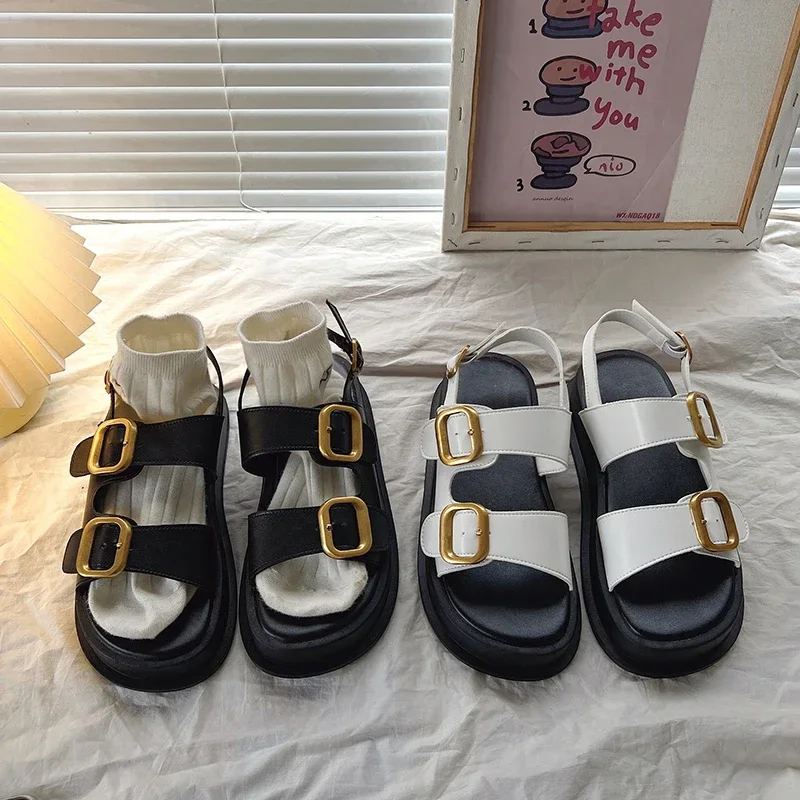 Women Sandals Gladiator Platform Summer Women Flat Fashion Casual Metal Buckle Soft Bottom Ladies women sandals women flats comfortable sandals