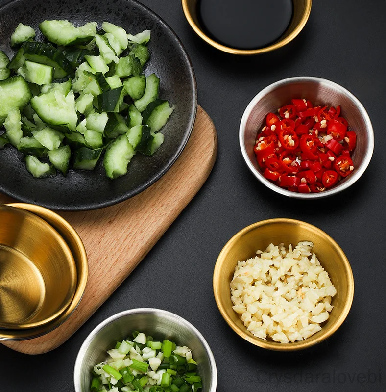 5Pcs Stainless Steel Dipping Sauce Dish Barbecue Korean Small Round Dish Household Kimchi Soy Sauce Seasoning