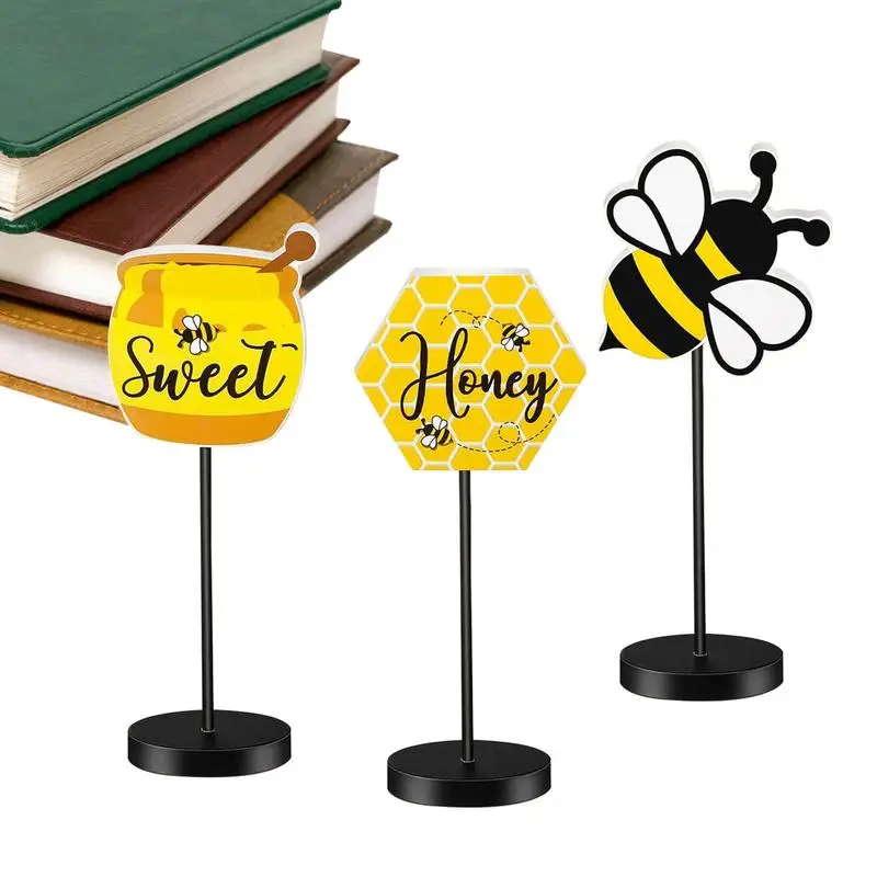 

Bee Table Sign 3 Pieces Honeycombs Centerpiece Rustic Bee Standing Table Centerpiece Farmhouse Bee Festival Wooden For Party