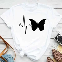 Women's Colorful Butterfly Petal Print T-Shirt, Short Sleeve, Round Neck, Cute Graphic Tee Shirts, Female Tops Clothes 6