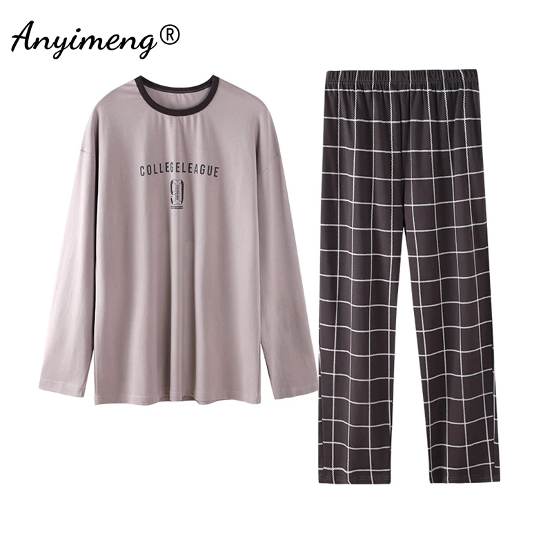 Pajama Sets Spring Autumn Cotton Long Sleeve Sleepwear for Man Big Size Pullover Homewear L-4XL Man Pajama Set Minimalist Boy Loungewear