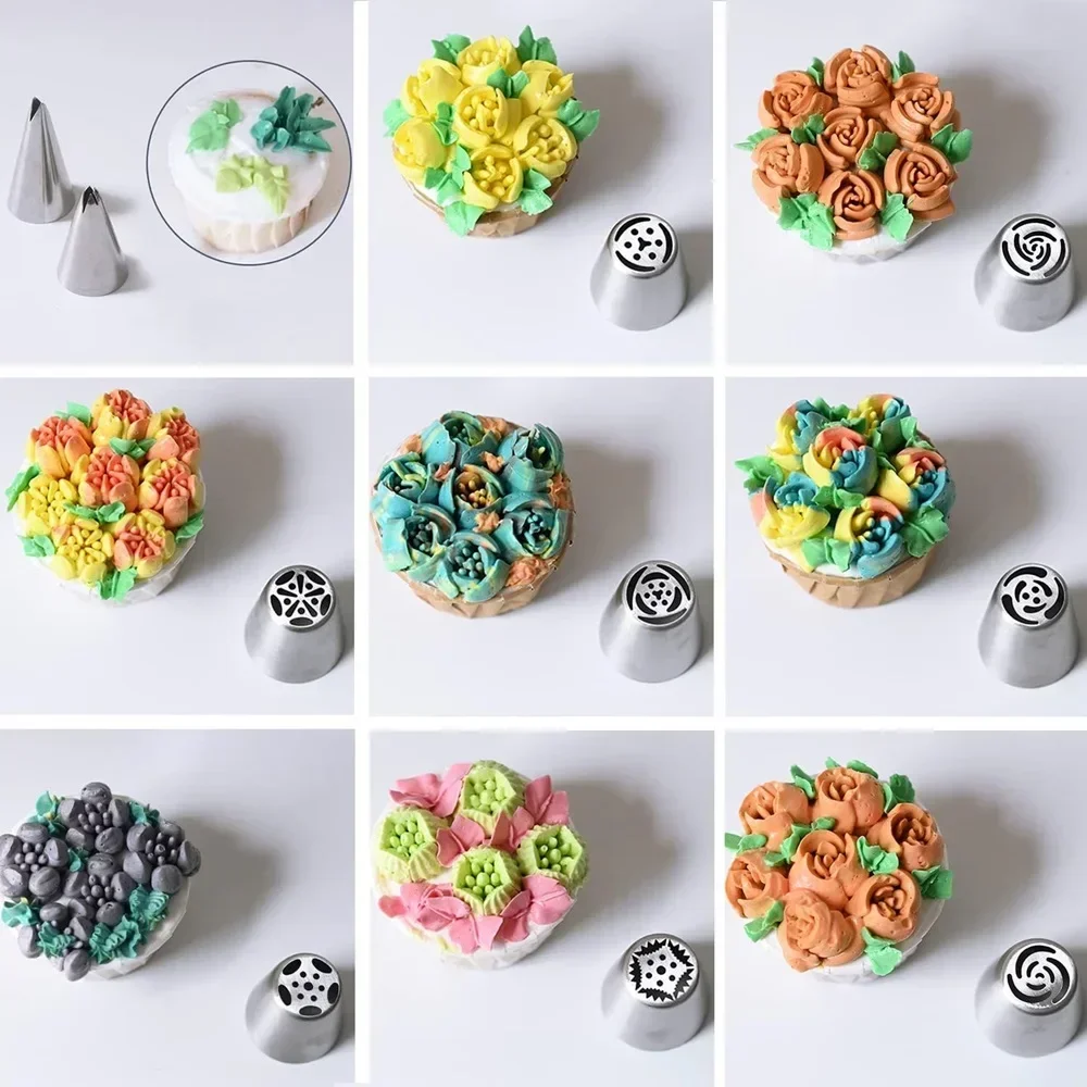 Cake Decorating Tip Set Cake Icing Nozzles Baking Nozzle Set Cake Decorating Nozzle Set 8/27 PCS Set of DIY Baking Tools for Russian Piping Nozzles Stainless Steel Piping Nozzle Set Candy Decoration Baking Cake Tools