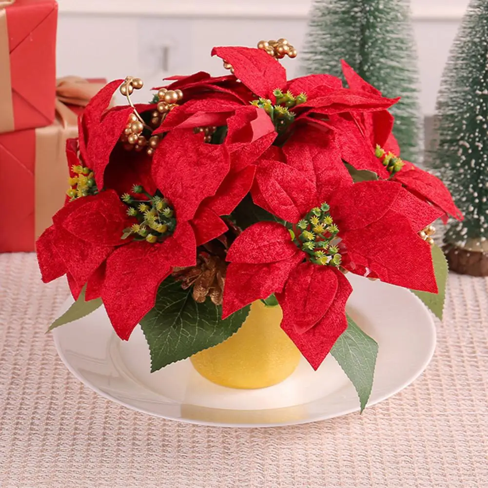 

Artificial Potted Flower Artificial Flower Realistic Christmas Potted Flowers Reusable Holiday Decorations for Desktops Xmas