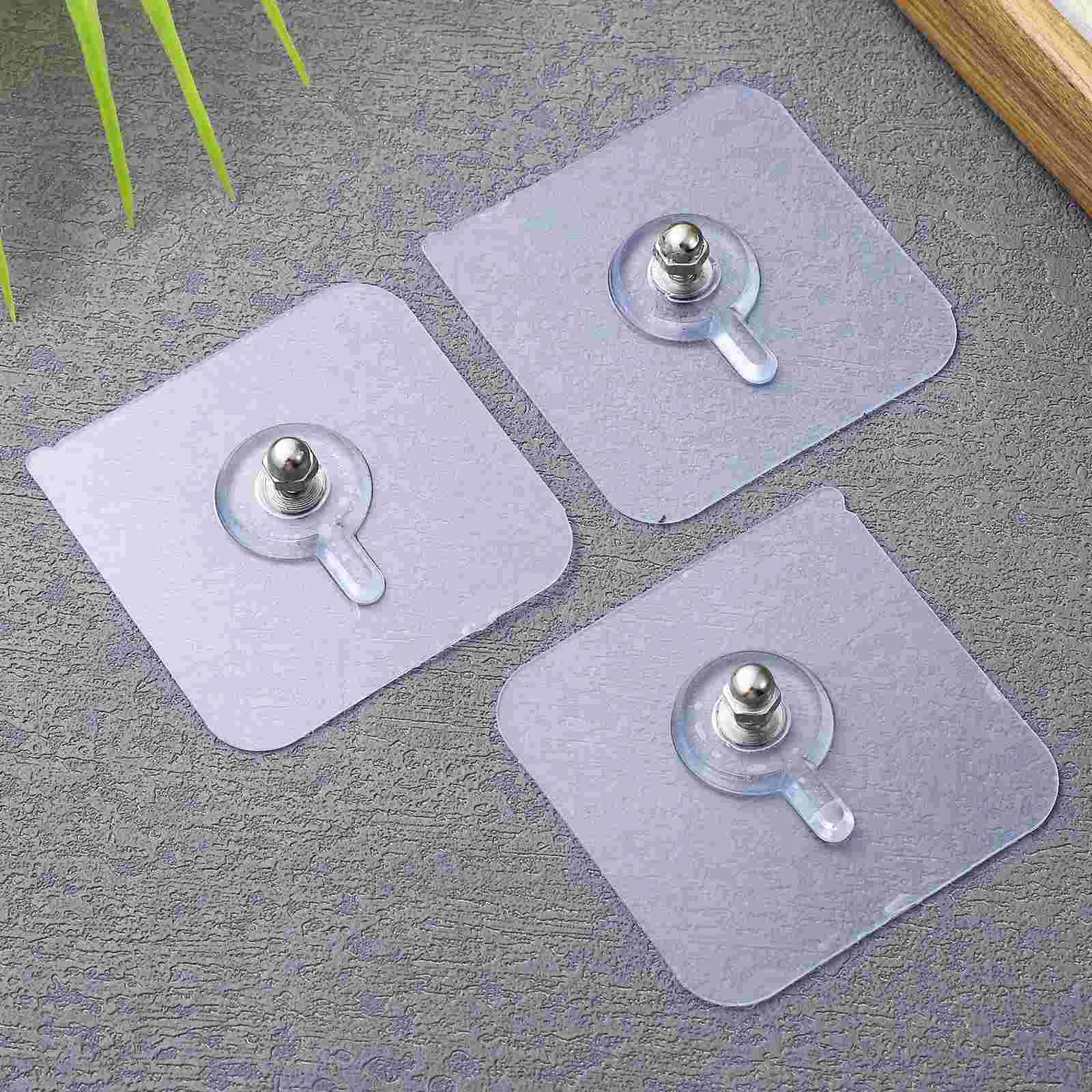 Self Adhesive Hooks 12 Pcs Transparent Square Wall Mount Screws Heavy Duty Clear Paper Holders Bath Towel Hanger Seamless Screw
