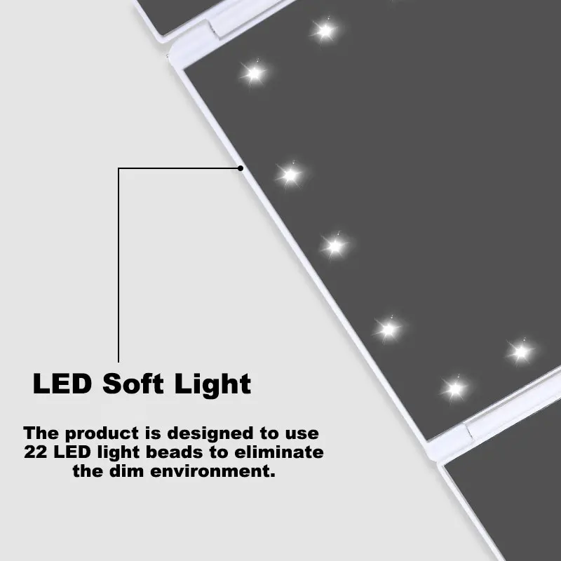 LED Vanity Mirror with Touch Screen Makeup Mirror Triple Fold illuminated 22 LED Lights 2X 3X Enlarged Magnifying Vanity for makeup mirror magnifying mirror