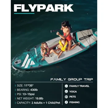 FLYPARK Fishing/Family Inflatable Paddle Board, Extra Wide SUP Paddleboard Inflatable Stable Stand-Up Paddle Board Kayak seat 2