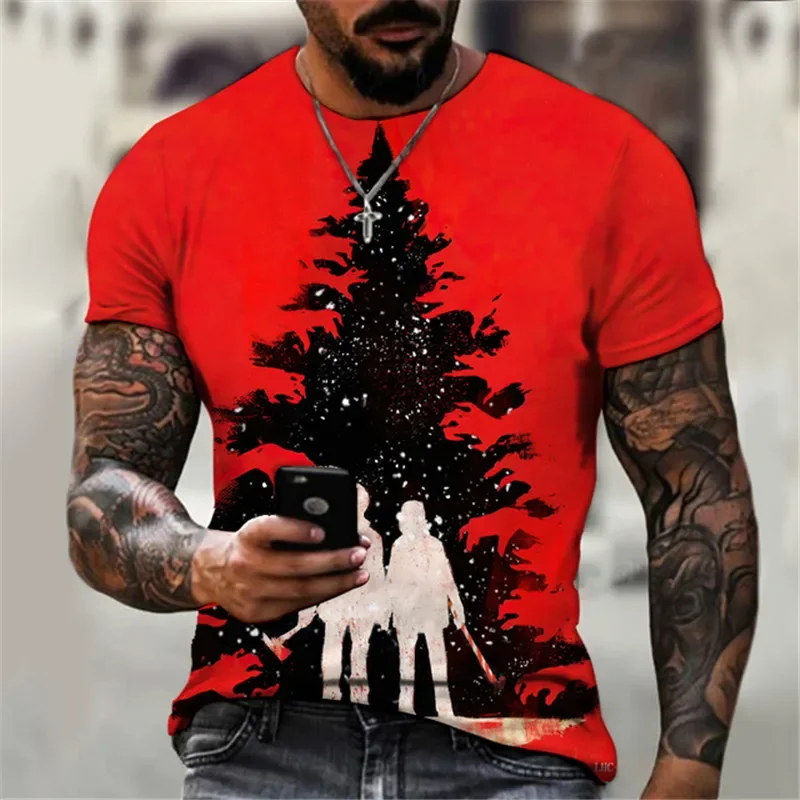

2023 Christmas Tree Men's 3D Printing Christmas Day Atmosphere Pattern Casual Fashion Short Sleeve T-shirt Popular Comfortable O