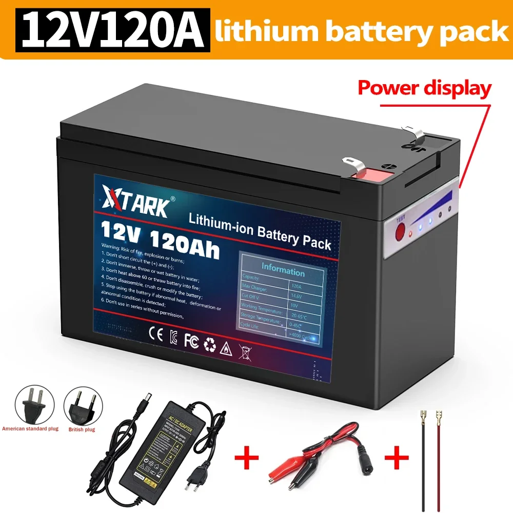 

New 12V 120Ah lithium ion Rechargeable Battery Charger Deep Cycle Battery Pack For Kid Scooters with Built-in BMS Power display