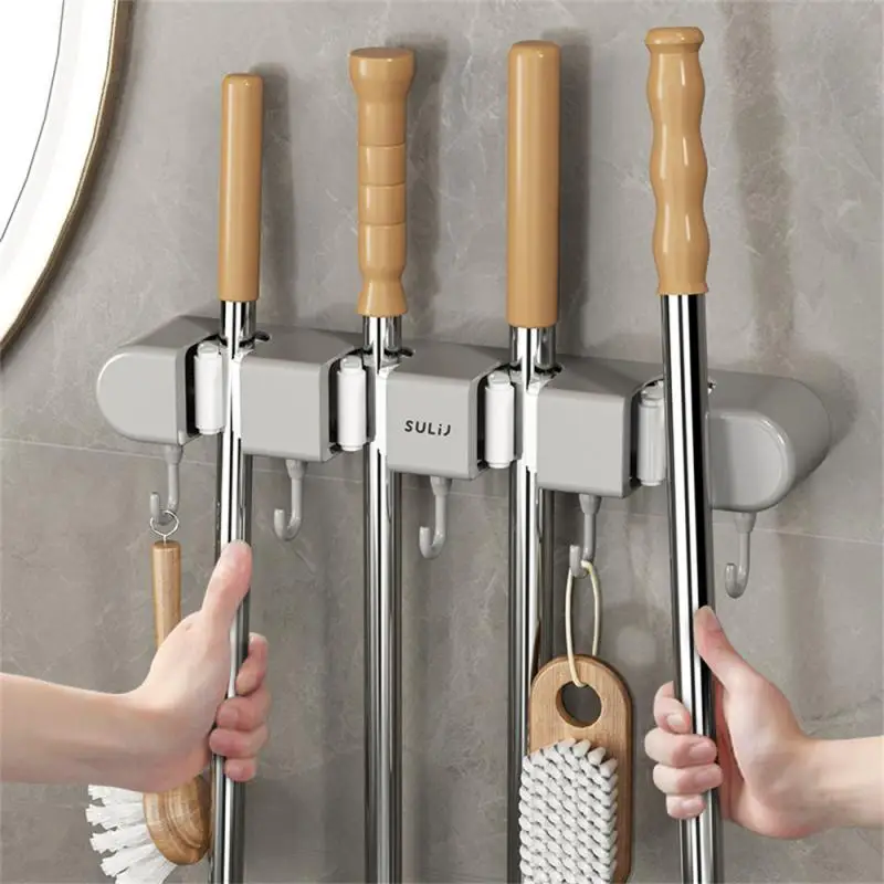 

ABS Mop Holder Broom Hanger Wall Mounted 4 Position Brush Support Broomstick Hook Storage Rack Bathroom Organizer