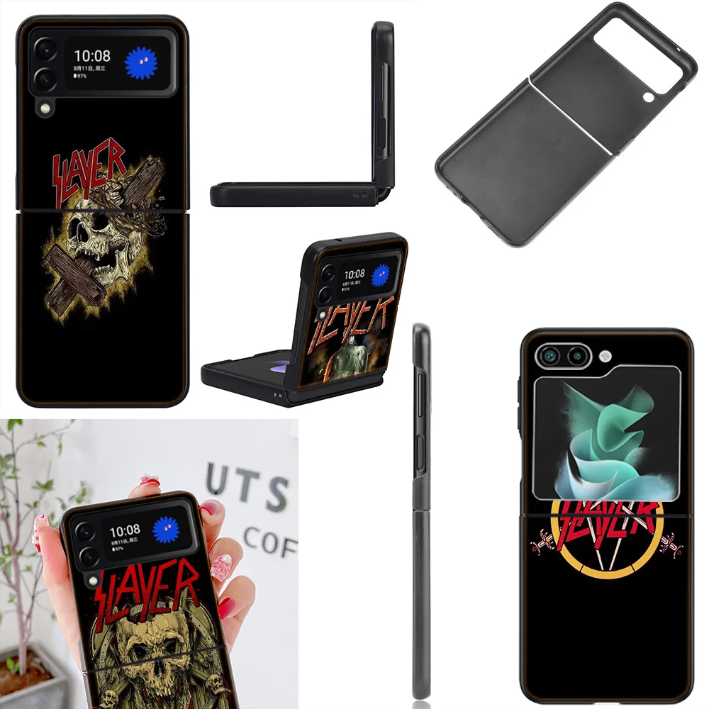 Slayer Heavy Metal Rock Band Coque Case Per Samsung Galaxy Z Flip 5 3 4 5G Flip4 Flip5 Zflip3 Black Hard Pc Phone Shell Protecti