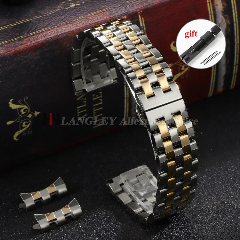 Premium Solid Stainless Steel Watchband - High Quality Strap with Curved/Flat End