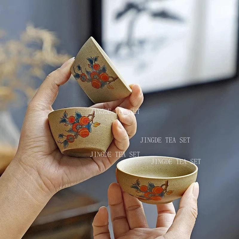 6pcs Kung Fu Little Tea Cup Household Ceramic Purple Clay Tea Bowl Chinese Coarse Pottery Conical Hat Tea Cup Teaset Accessories