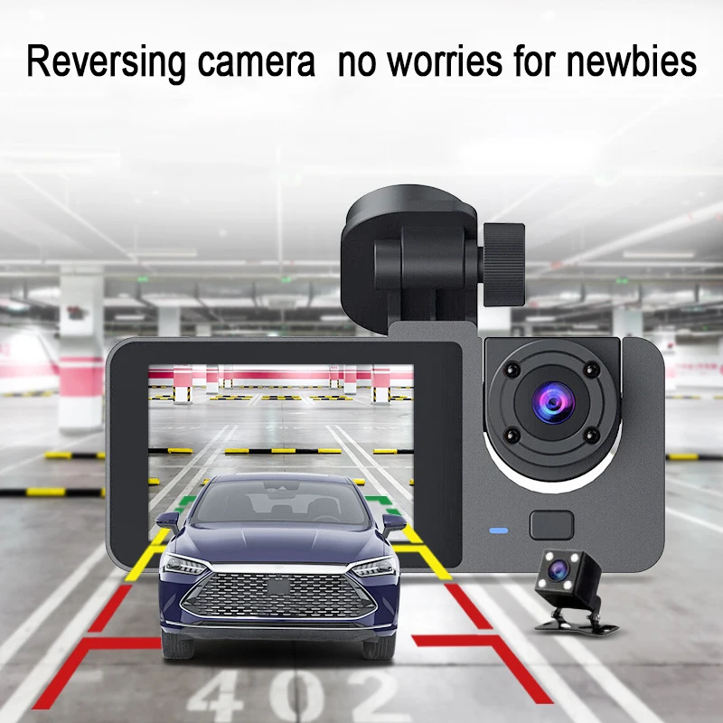 3 Camera 1080P HD Dash Recorder 2.0-Inch IPS Screen Night Vision Recorder Large Wide Angle Cycle Recording