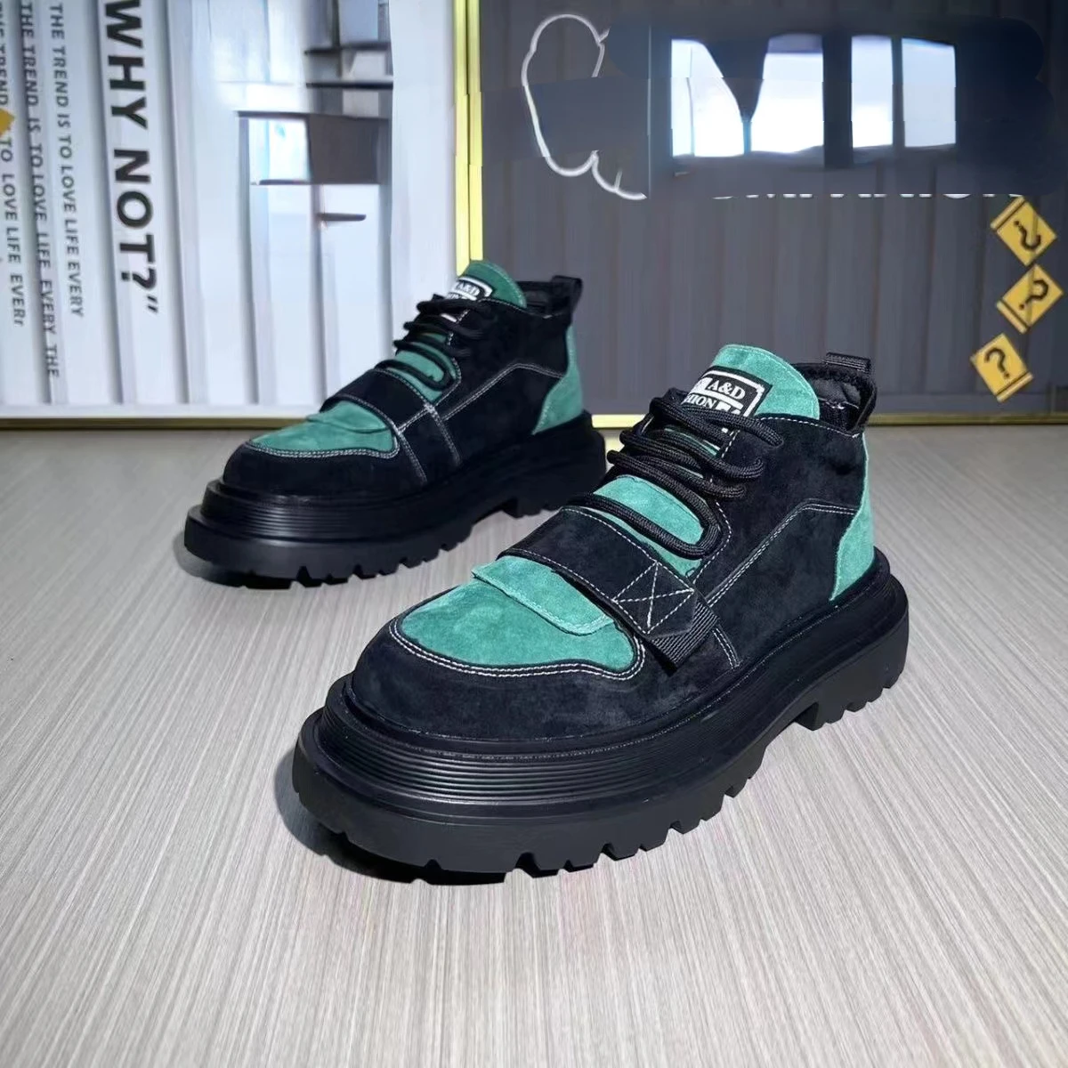 Herbst Neue Marke Color Block Designer Gothic Biker Herren Casual Leder Outdoor Schuhe Stiefeletten für Männer_voghion.com