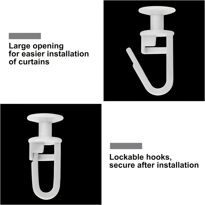 50pcs Curtain Track Rollers with Lockable Hooks, Easy Glide Curtain Hangers with Large Opening for Effortless Curtain