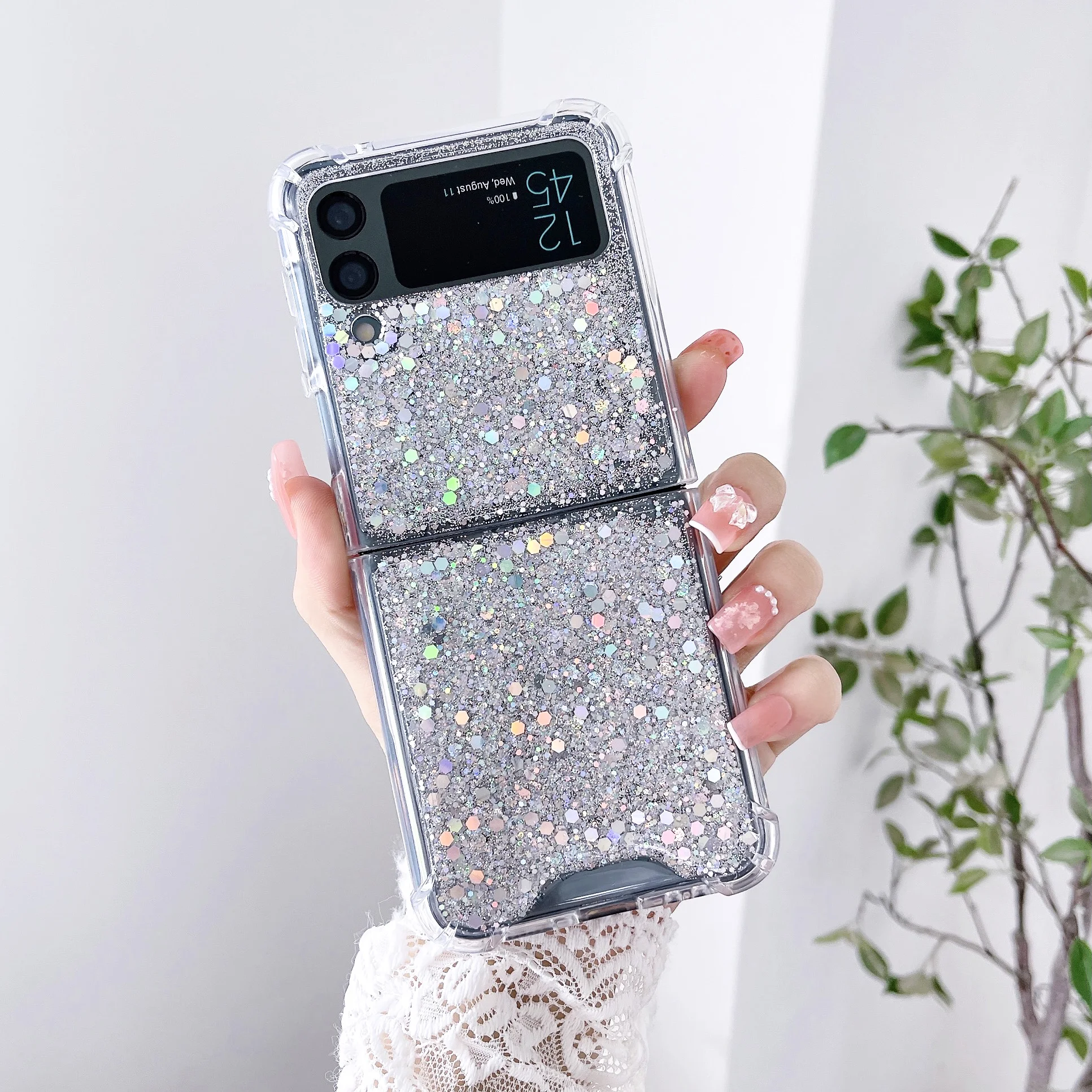 For Samsung Galaxy Z Flip 3 Case Transparent Glitter Sequins Clear Shockproof Hard Back Cover For Samsung Z Flip3 ZFlip3 5G Case galaxy z flip3 5g case